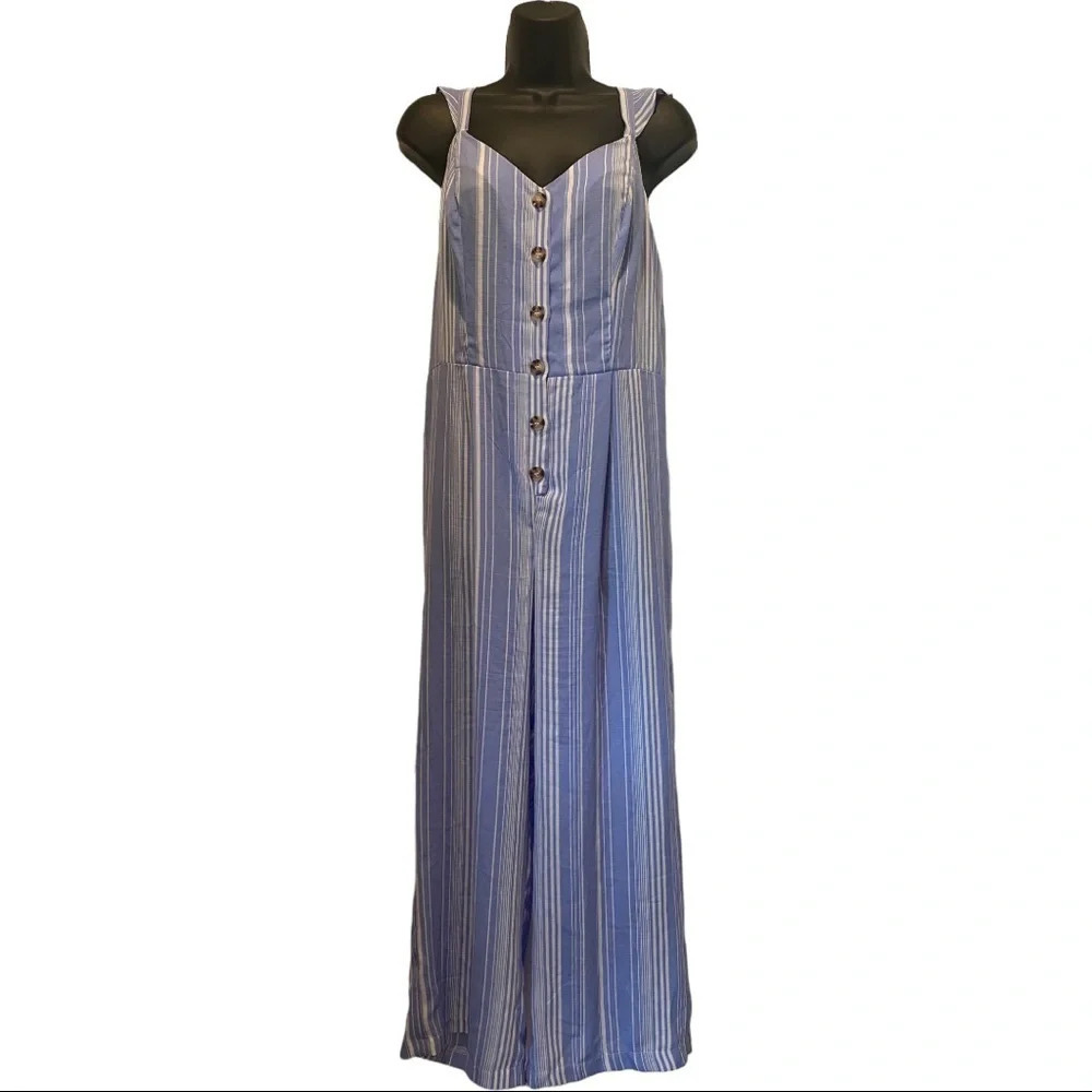 Candies juniors size medium blue and white striped jumpsuit‎